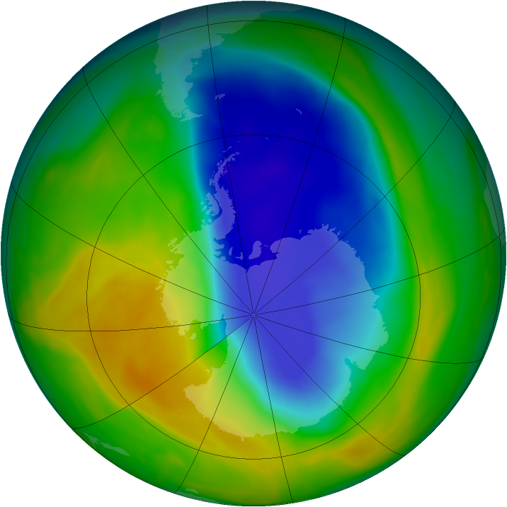 Antarctic ozone map for 09 November 2005